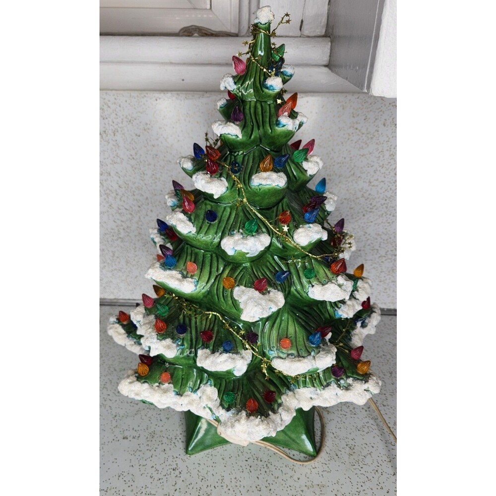 Vintage 1970s Holland Mold Large 17” Ceramic Frosted Christmas Tree W/ Base - Picture 6 of 16